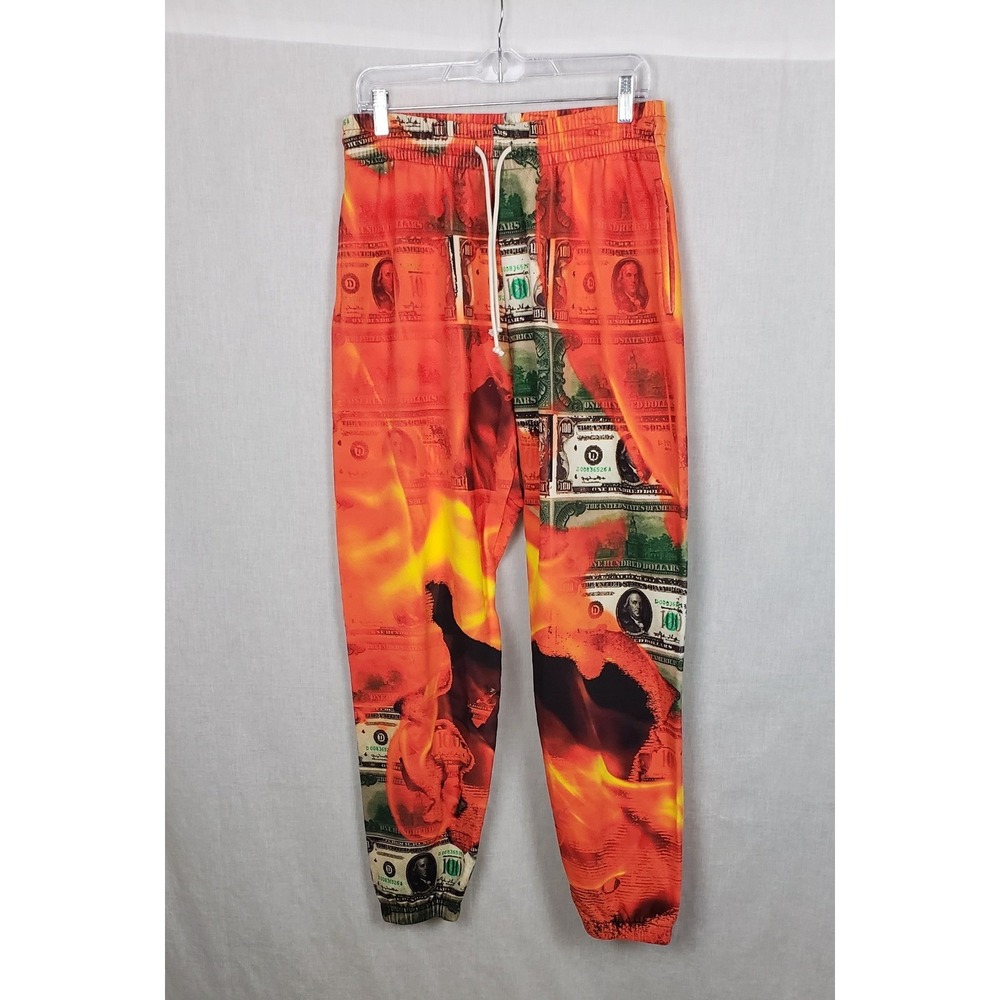 Denim Tears Burning Money Sweatpants M Orange Flame Graphic Joggers Mens NEW